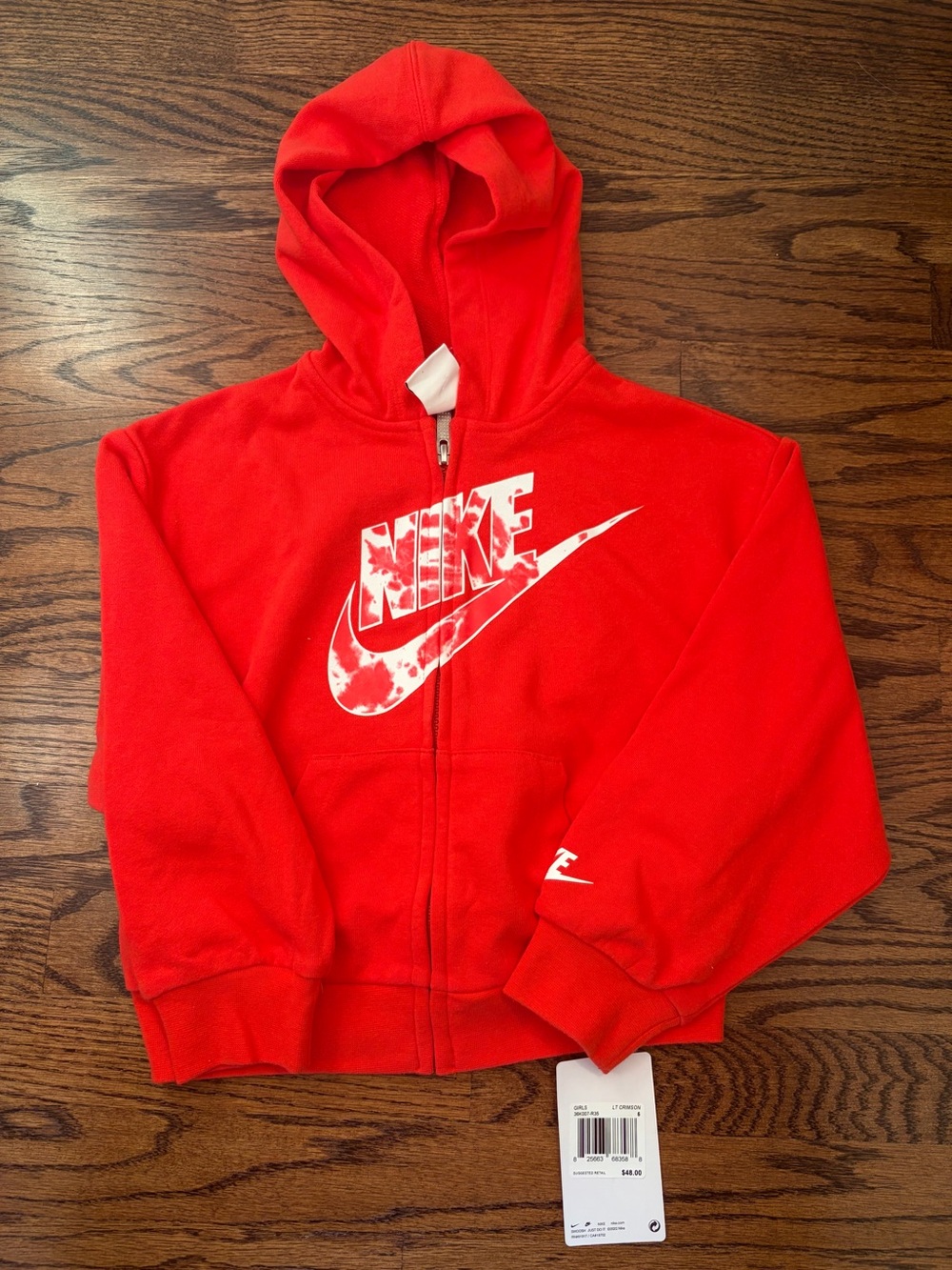 Nike Red Kids Zip Hoodie with White Logo
